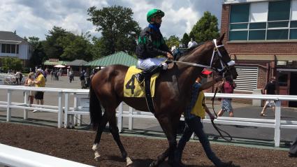 Fire's Finale, with Hector Diaz Jr in the irons, runs in race 4 at Monmouth Park on Sunday, August 9, 2020