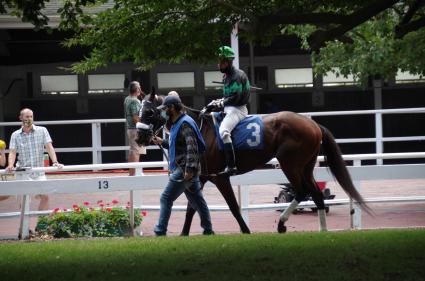 Highwaytwentyseven, with Antonio Gallardo in the irons, wins race 3 at Monmouth Park on Sunday, August 9, 2020