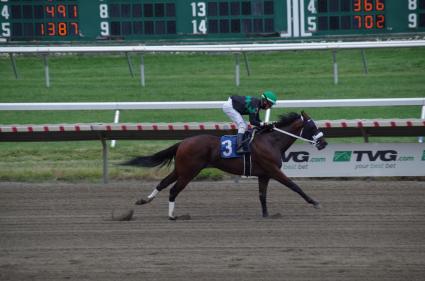 Highwaytwentyseven, with Antonio Gallardo in the irons, wins race 3 at Monmouth Park on Sunday, August 9, 2020