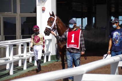 Highwaytwentyseven, with Antonio Gallardo in the irons, runs in race 5 at Monmouth Park on September 7, 2020