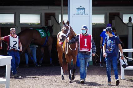 Highwaytwentyseven, with Antonio Gallardo in the irons, runs in race 5 at Monmouth Park on September 7, 2020