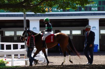 Highwaytwentyseven, with Antonio Gallardo in the irons, runs in race 5 at Monmouth Park on September 7, 2020