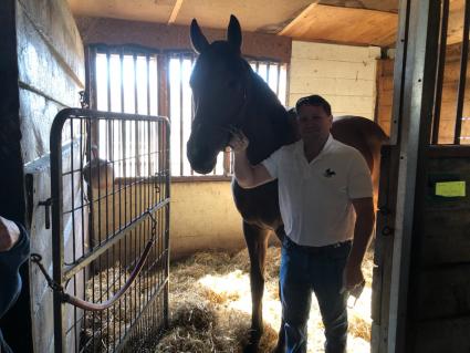 Seven Seven pictured with George Katzenberger at Sunset Meadow Farm on November 4, 2020 (Christopher Driscoll)