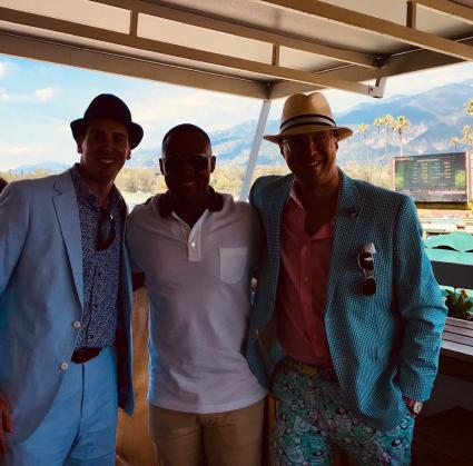 Former MLB player Adrián Beltré posing with Kenwood Racing co-owners at Santa Anita on April 6, 2019