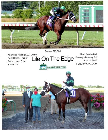 Life on the Edge winner's circle photo for race 3 on Friday, July 31, 2020