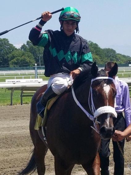 Competitive Edge filly Life on the Edge breaks her maiden in race 2 at Monmouth Park on August 3, 2019 (George Katzenberger)